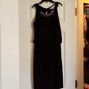 Black Dress w/ Blk & Gold Crystal Neckline